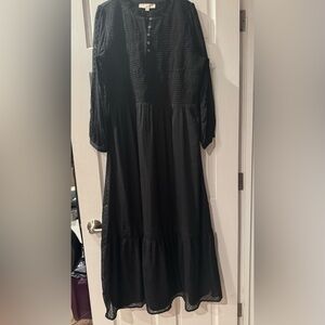 LOFT Smocked Tiered Maxi Dress 12 Black